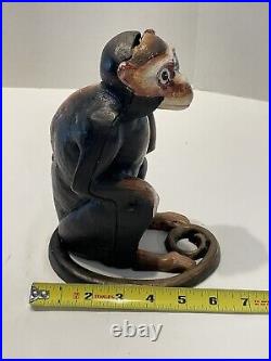 Antique Hubley Cast Iron Sitting Monkey Coin Bank Or Door Stop RARE 1920s