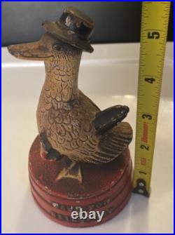 Antique Hubley Depression Era Duck Signed Save for A Rainy Day Cast Iron Bank Antique Hubley Depression Era Duck Signed Save for A Rainy Day Cast Iron Bank