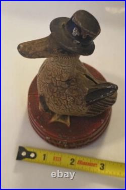 Antique Hubley Depression Era Duck Signed Save for A Rainy Day Cast Iron Bank Antique Hubley Depression Era Duck Signed Save for A Rainy Day Cast Iron Bank
