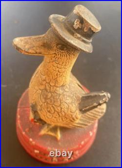 Antique Hubley Depression Era Duck Signed Save for A Rainy Day Cast Iron Bank Antique Hubley Depression Era Duck Signed Save for A Rainy Day Cast Iron Bank