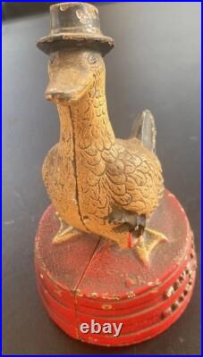 Antique Hubley Depression Era Duck Signed Save for A Rainy Day Cast Iron Bank Antique Hubley Depression Era Duck Signed Save for A Rainy Day Cast Iron Bank