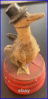 Antique Hubley Depression Era Duck Signed Save for A Rainy Day Cast Iron Bank Antique Hubley Depression Era Duck Signed Save for A Rainy Day Cast Iron Bank