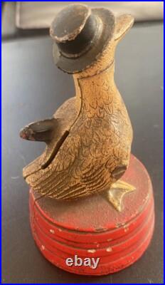 Antique Hubley Depression Era Duck Signed Save for A Rainy Day Cast Iron Bank Antique Hubley Depression Era Duck Signed Save for A Rainy Day Cast Iron Bank