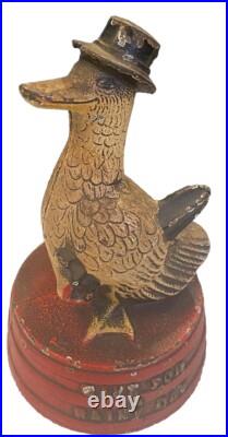 Antique Hubley Depression Era Duck Signed Save for A Rainy Day Cast Iron Bank Antique Hubley Depression Era Duck Signed Save for A Rainy Day Cast Iron Bank