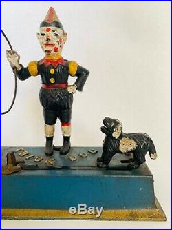Antique Hubley Trick Dog Cast Iron Mechanical Toy Bank 1930's Punch with Dog
