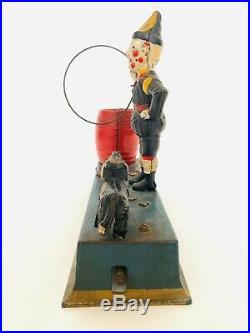 Antique Hubley Trick Dog Cast Iron Mechanical Toy Bank 1930's Punch with Dog