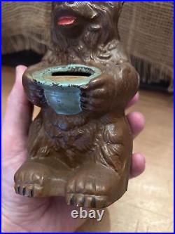 Antique Hubley cast iron Bear & honey pot still bank 1930s original paint NICE