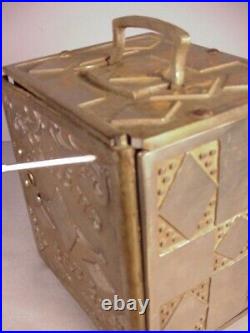 Antique Huge Cast Iron Coin Bank 7.5 Diamond Safe & wood Drawers USA Kenton