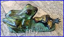 Antique J & E Stevens Cast Iron 2 Frogs Mechanical Coin Bank 1882