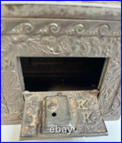 Antique J & E Stevens Cast Iron Bank Kodak Camera Box Coin Metal No Key Rare