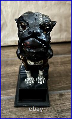 Antique J & E Stevens Cast Iron Mechanical Bull Dog Coin on Nose Bank 1880 Antique J & E Stevens Cast Iron Mechanical Bull Dog Coin on Nose Bank 1880