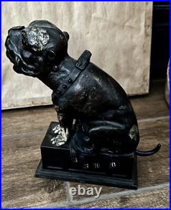Antique J & E Stevens Cast Iron Mechanical Bull Dog Coin on Nose Bank 1880 Antique J & E Stevens Cast Iron Mechanical Bull Dog Coin on Nose Bank 1880