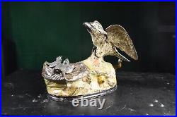 Antique J & E Stevens Cast Iron Mechanical Coin Bank Eagle Eaglets 19th Century