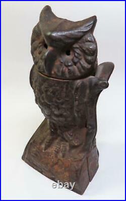 Antique J & E Stevens Cast Iron OWL Mechanical Bank Owl Turning Head