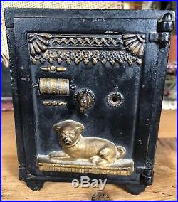 Antique J & E Stevens Co. Mechanical Watchdog Safe Bank Cast Iron circa 1890