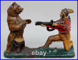 Antique J&E Stevens Indian Bear Hunt Original Cast Iron Mechanical Bank