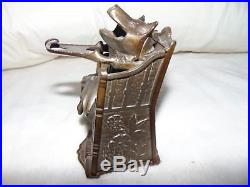Antique J & E Stevens Nickel Plate Cast Iron Pig & Highchair Mechanical Bank Toy