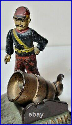 Antique J&E Stevens cast Iron Mechanical Artillery Bank Pat. May 31,1892