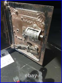 Antique J & E Stevens cast iron barking watchdog Mechanical safe bank orig Paint