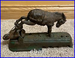 Antique J&e Stevens Always Did'spise A Mule Bench Cast Iron Mechanical Bank