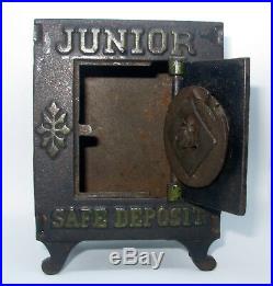 Antique Junior Safe Deposit Coin Still Combination Bank Cast Iron 1900's works