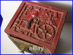 Antique Kenton Hardware Cast Iron Safe Bank Rare Red Version