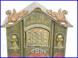 Antique Keyser & Rex Globe Savings Fund Semi-Mechanical Building Cast Iron Bank