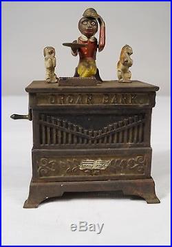 Antique Kyser & Rex Cast Iron Monkey Cat & Dog Mechanical Bell-ringer Organ Bank