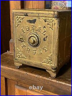 Antique Large 7 Tall Cast Iron Still Bank Ideal Trust Combination Safe Opens