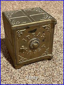 Antique Large 7 Tall Cast Iron Still Bank Ideal Trust Combination Safe Opens