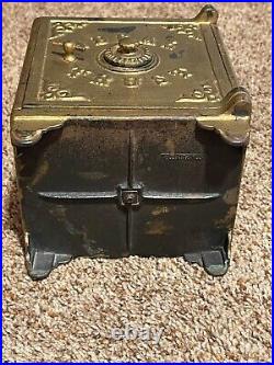 Antique Large 7 Tall Cast Iron Still Bank Ideal Trust Combination Safe Opens