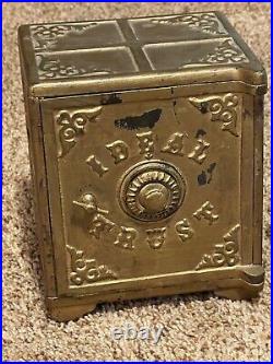 Antique Large 7 Tall Cast Iron Still Bank Ideal Trust Combination Safe Opens