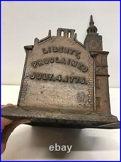 Antique Large Independence Hall Cast Iron Coin Bank 1875 Enterprise, Mfg. Co