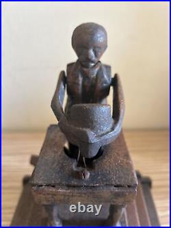 Antique Magician Cast Iron Figure Mechanical Coin Bank