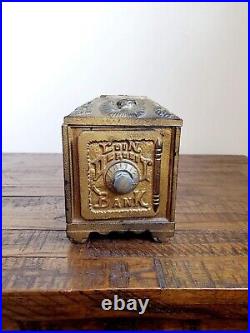 Antique Metal & Cast Iron Coin Deposit Bank Combination Safe 5 1/2 Made in USA