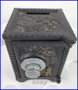 Antique Metal Cast Iron Safe Coin Bank Made In USA