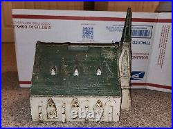 Antique, New England Church, Steeple Cast Iron Bank 7.5 Bank, painted