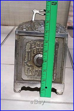 Antique Nickel plated Coin Deposit Bank, Rare Large Size with Raised Top
