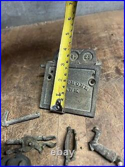 Antique Old Cast Iron Mechanical Novelty Coin Pay Phone Bank Radio Toy Parts Lot