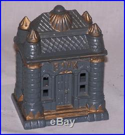 Antique Old Cast Iron Toy Bank Building great original paint