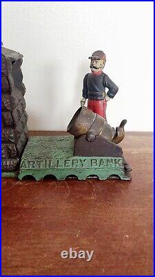 Antique Original 1892 Cast Iron Mechanical Artillery Bank by J. E. Stevens