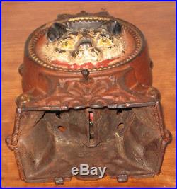 Antique Original Cast Iron Cat & Mouse Mechanical Bank with original paint