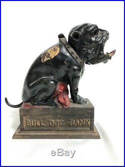 Antique Original Cast Iron Mechanical Bull Dog Bank Original Paint 1880 Amazing