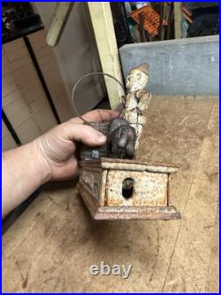 Antique Original Cast Iron Mechanical Novelty Coin Bank Toy Trick Dog Clown USA