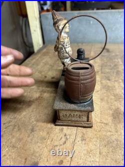 Antique Original Cast Iron Mechanical Novelty Coin Bank Toy Trick Dog Clown USA