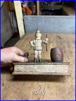 Antique Original Cast Iron Mechanical Novelty Coin Bank Toy Trick Dog Clown USA