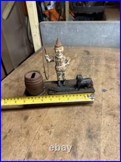 Antique Original Cast Iron Mechanical Novelty Coin Bank Toy Trick Dog Clown USA
