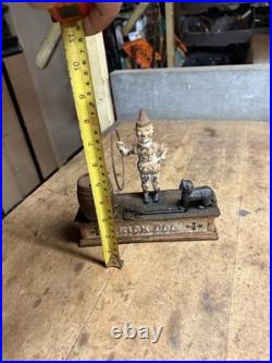 Antique Original Cast Iron Mechanical Novelty Coin Bank Toy Trick Dog Clown USA