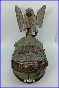 Antique Original J & E Stevens Cast Iron Mechanical Bank Eagle & Eaglets c. 1883