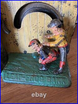 Antique Original Leap Frog Cast Iron Mechanical Bank